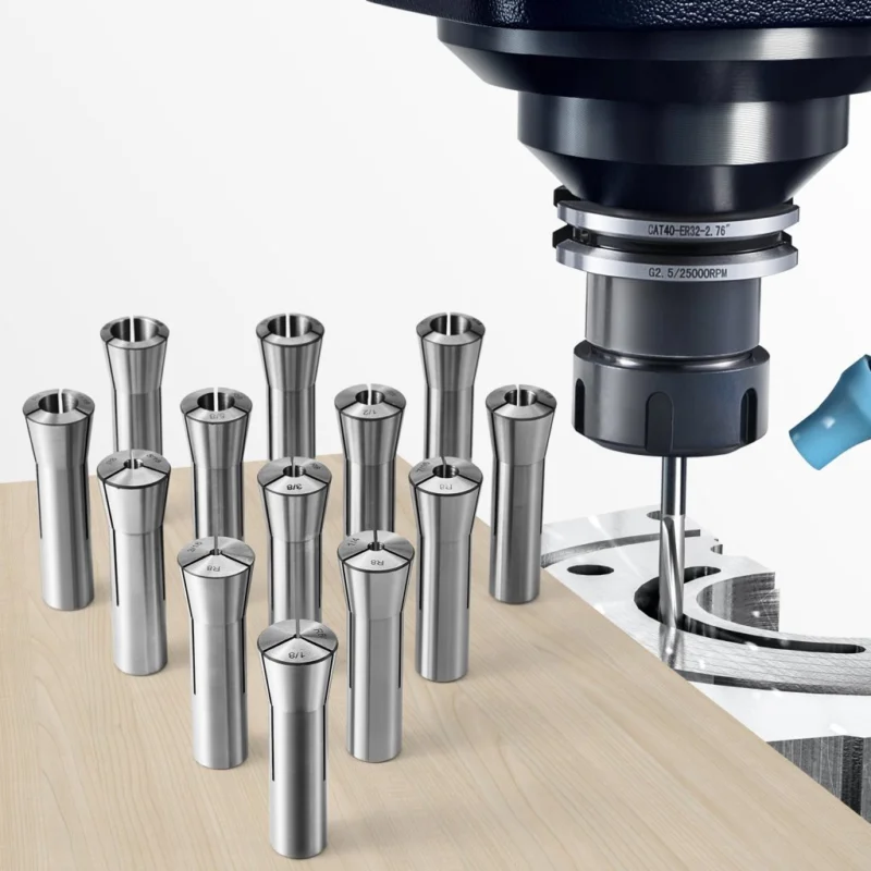 13 darabos R8 precíziós befogóhüvely készlet, 1/8'' - 7/8'', 45# ötvözött acél tartó 0.0012"/30µm TIR 13 feliratozott tárolódobozzal, marógépekhez, fúrógépekhez, fúrógépekhez és megmunkálóközpontokhoz Újdonság