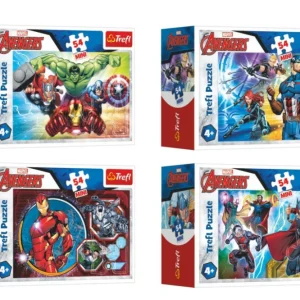 Akciós ár Minipuzzle 54 darabos Bosszúállók/Hősök 4 típus egy dobozban 9x6,5x4cm