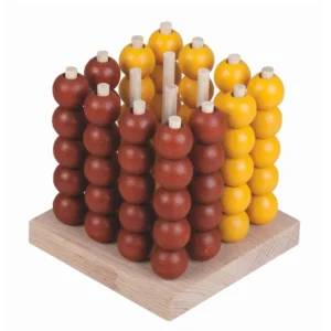 Tic-Tac-Toe 3D alap + üveggolyók fa/fém kirakós társasjáték 8,5x8,5x9cm Biztonságos fizetés
