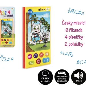 Szezonális akció Veselý Mobiltelefon, műanyag, csehül beszélő, 7,5x15 cm, elemes, hanggal, kartonon