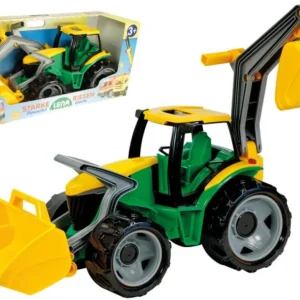 Traktor kanállal és kotrógéppel, műanyag, zöld-sárga, 65 cm, dobozban, 3 éves kortól Legkelendőbb