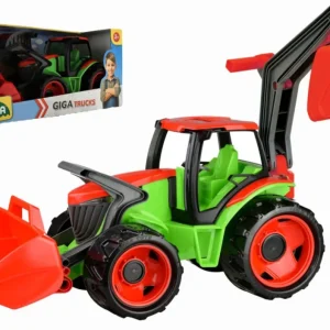 Traktor kanállal és kotrógéppel, műanyag, zöld-piros, 65 cm, dobozban, 3 éves kortól Biztonságos fizetés