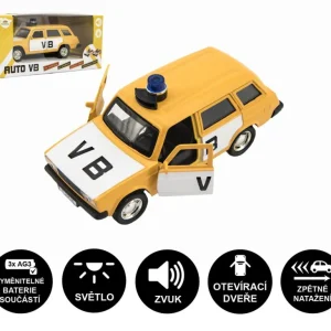 Rendőrautó VB kombi fém/műanyag 12cm, hátrameneti meghajtással, elemes, fénnyel, hanggal, dobozban 15x7 Kiárusítás