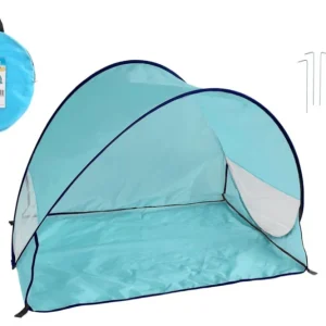 Bestseller Strandsátor UV-szűrővel, 100x70x80cm, önhajtogató poliészter/fém téglalap, kék, szövettáskában