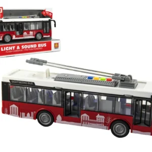 Busz/trolibusz műanyag 28cm lendkeréken, akkumulátoron, fénnyel és hanggal, dobozban 32x17x11cm Árengedmény