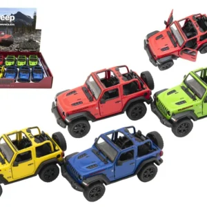 Árcsökkenés Kinsmart Jeep Wrangler 2018-as nyitott tetős autó 12 cm fém/műanyag 4 színben, fordított festéssel.