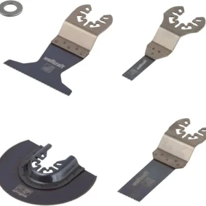 Wolfcraft Induló készlet laminátmegmunkáláshoz rezgőkéses gépekhez 4 részes (3db HCS merülőfűrészlap, 1db HCS szegmensfűrészlap) Szezonális akció